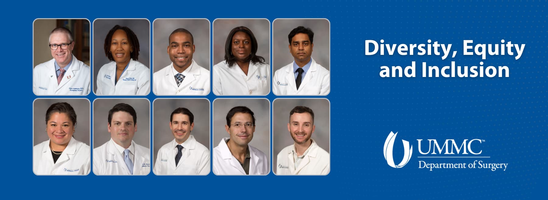 Members of the Department of Surgery: top row, left to right: Jocelyn Rollins, Frank Spradley, Heidi Cottrell, Jared Davis, Kelly Brister, and Adam Protos; and bottom row left to right, Ashok Kumar CJ, Ashley Taylor, Shuntaye Batson, Chris Anderson, Chinenye Iwuchukwu and Jenetta Thompson